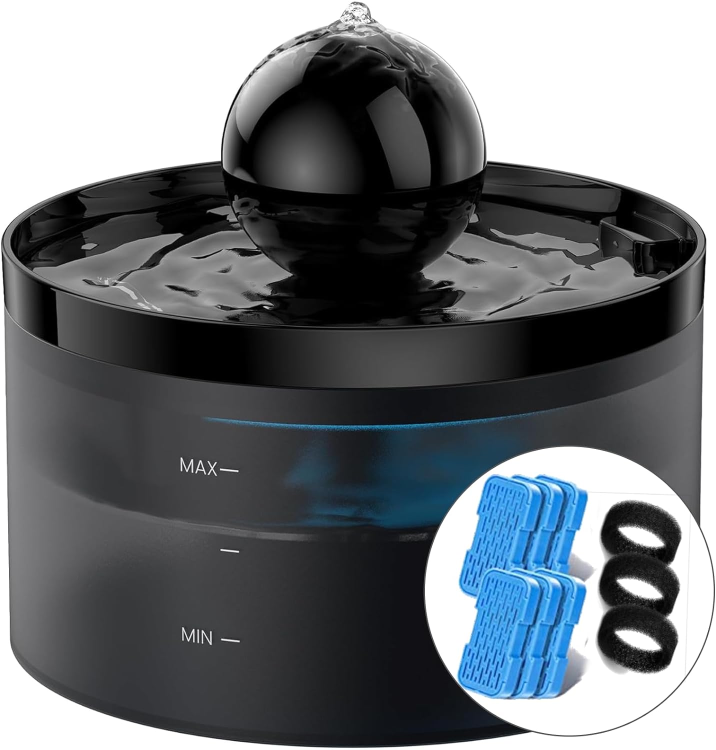 GOOSTOO Fuente para Gatos con Orbes - Bebedero Silencioso de 2L con Filtros y LED