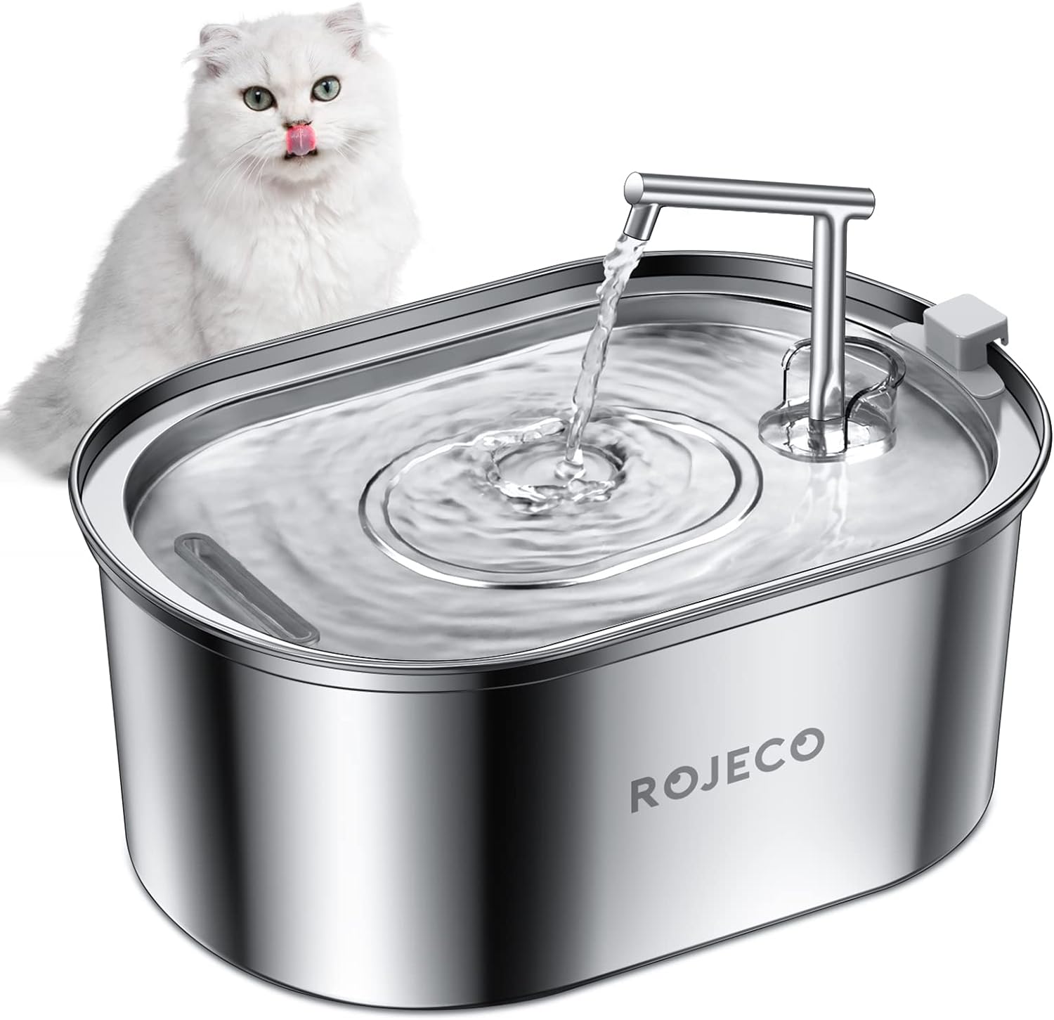 ROJECO Fuente de Agua para Gatos de Acero Inoxidable Ultrasilenciosa