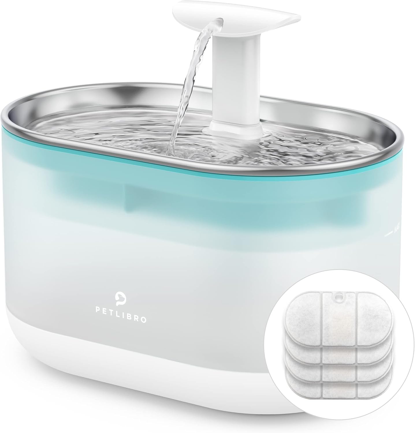 PETLIBRO - Fuente de agua para gatos ultra silenciosa, 2,1 l, fuente de agua para gatos con 4 filtros y 4 esponjas, dos modos de flujo de agua, dispensador...
